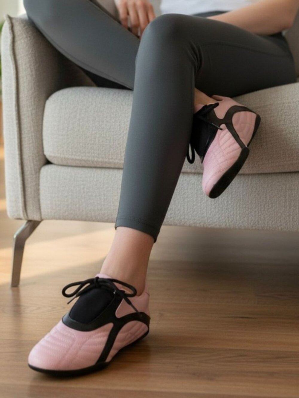Womens Pink & Black Lace-Up Soft Sole Shoes Lightweight & Comfortable For Casual